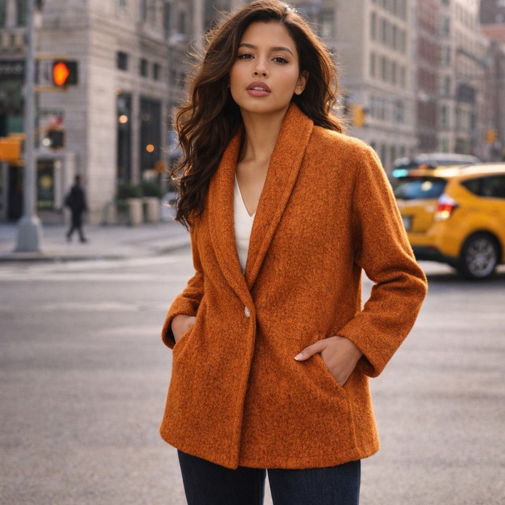 NEW nlt Shawl-Collar Bouclé Coatigan Teddy Caramel, Size S